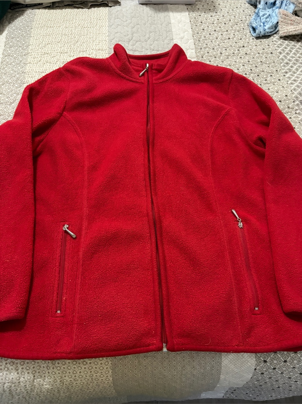 Karen Scott Red Full-Zip Fleece Jacket